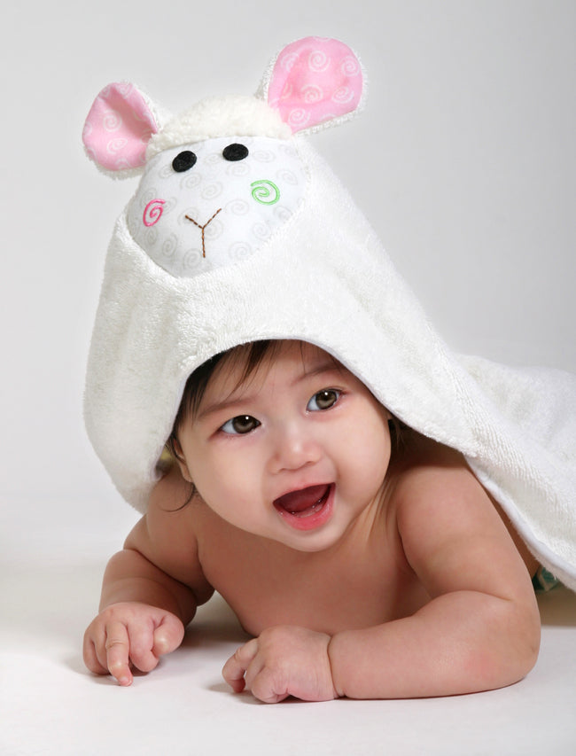 Baby Snow Terry Hooded Bath Towel - Lola Lamb 0-18M