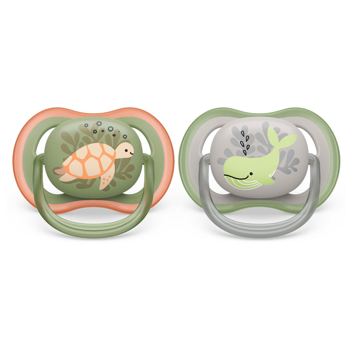 Philips Avent - Ultra Air Pacifier 2pk - 6-18M Turtle+Whale Ultra Air Pacifier - 6-18m - Orange Turtle + Green Whale - 2 pack 075020105400