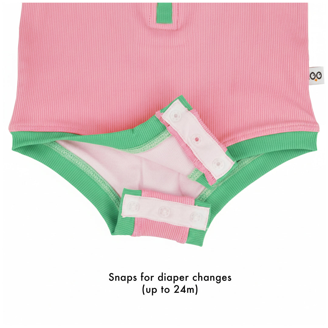 Girls Short Sleeve 1pc Solid Swimsuit