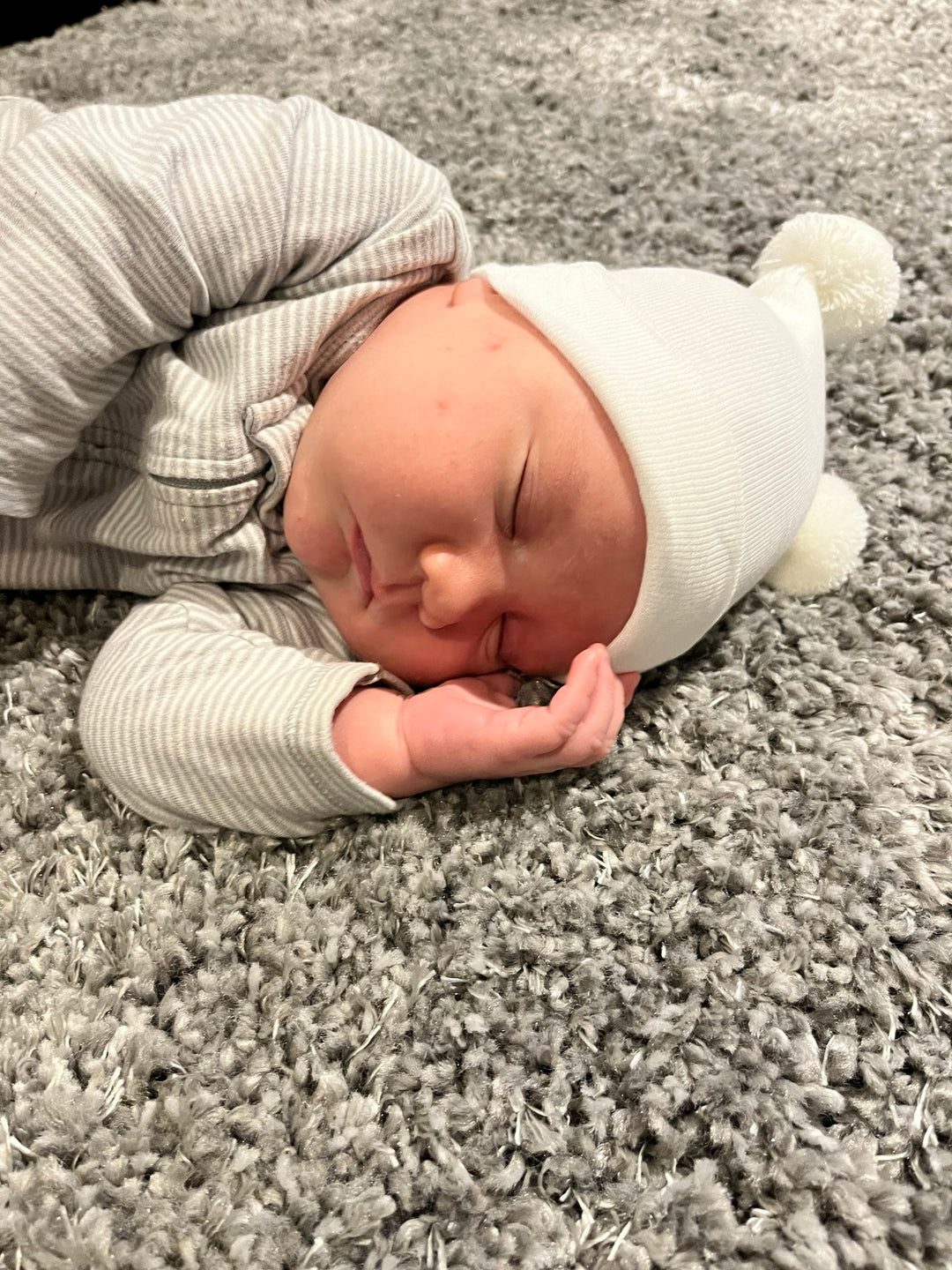 Newborn Hat - Double Pompom - White