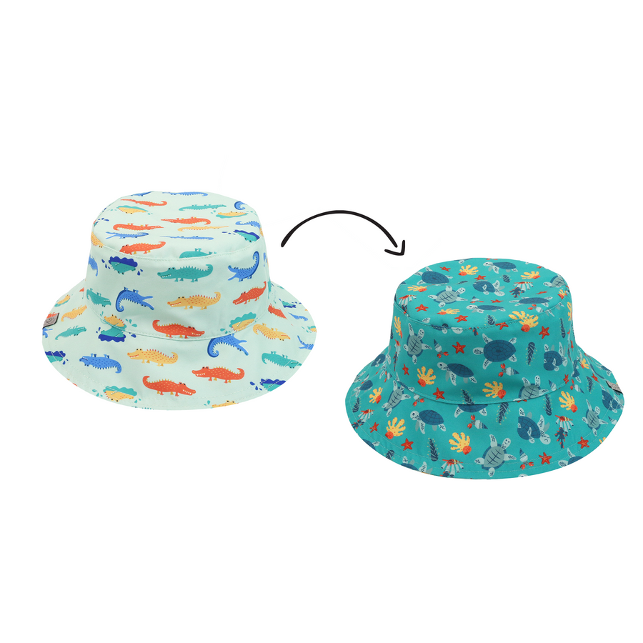 FlapJackKids - Patterned Sun Hat - Turtle / Alligator - XS ( Kids Reversible Patterned Sun Hat - Turtle / Alligator 990006502441