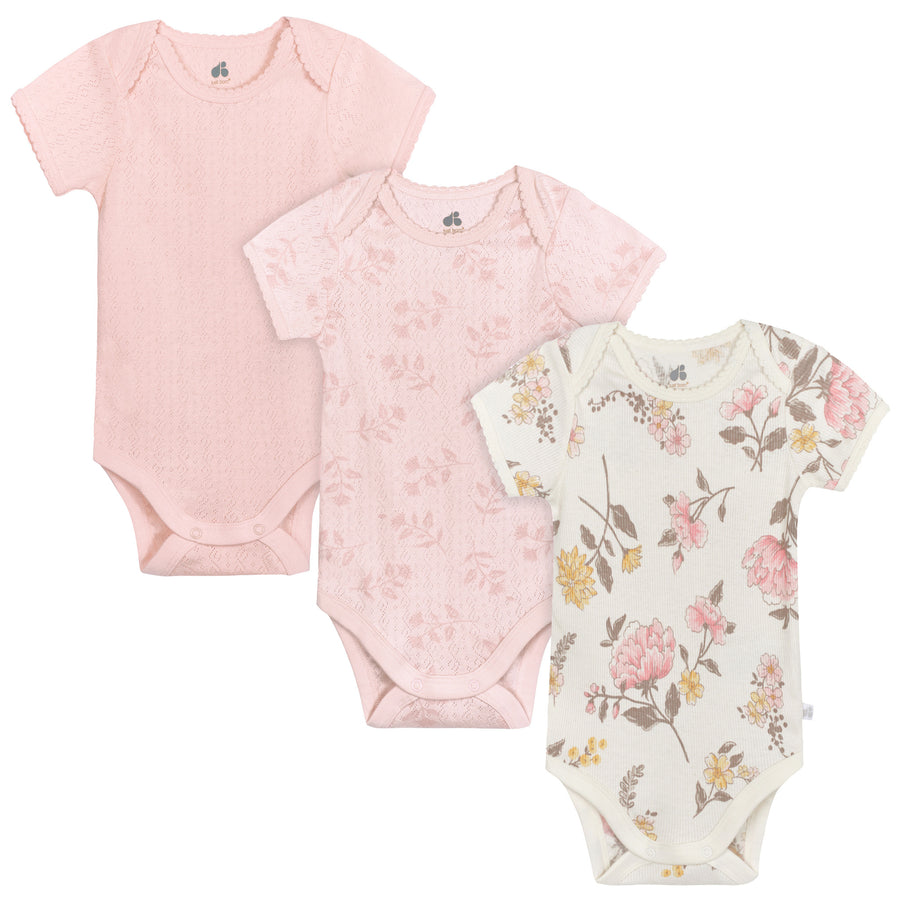 d - Just Born - Bodysuit 3pk - Vintage Floral - 6-9M Just Born 3-Pack Baby Girls Vintage Floral Short Sleeve Bodysuits 032633137495