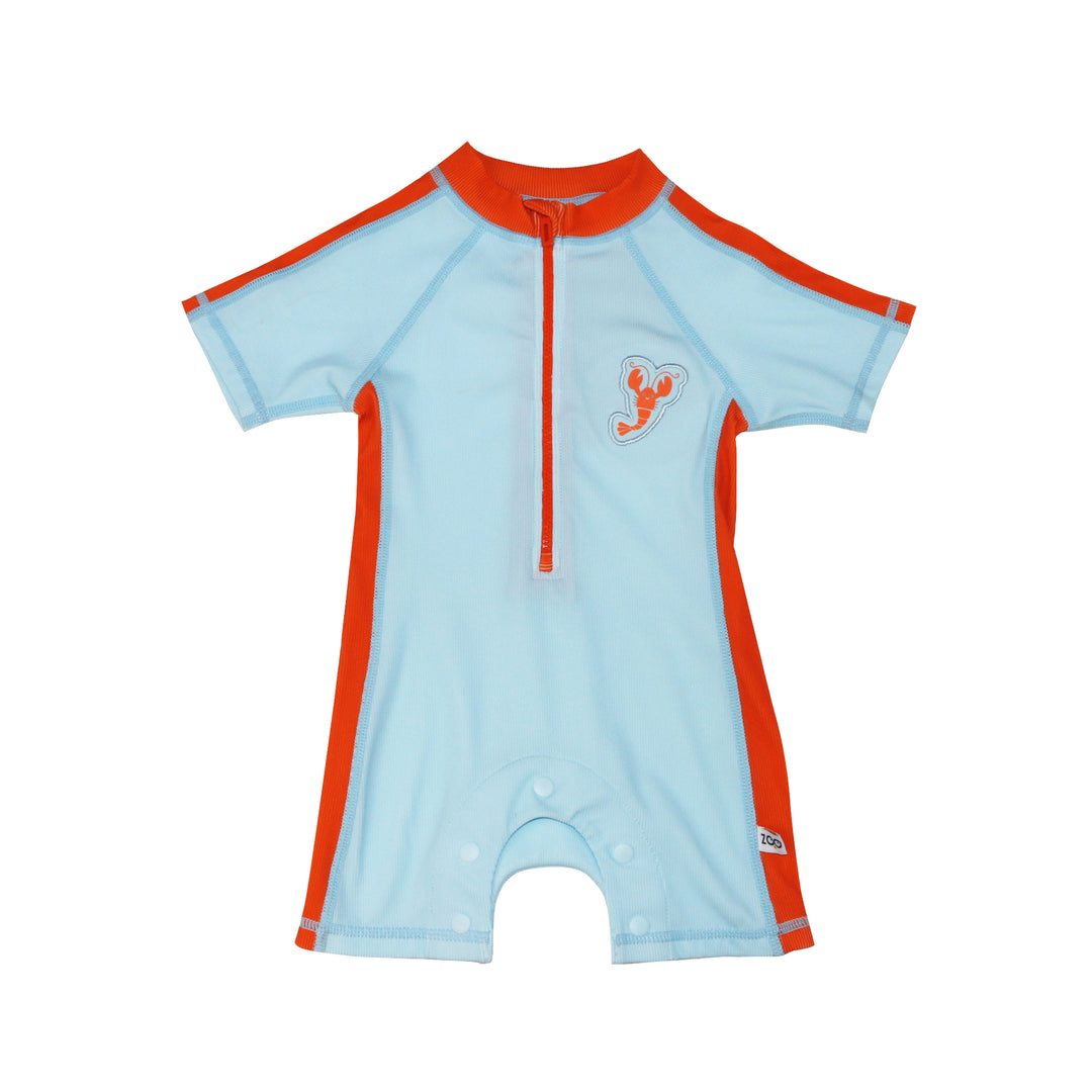 Boys Short Sleeve 1pc Solid Swimsuit