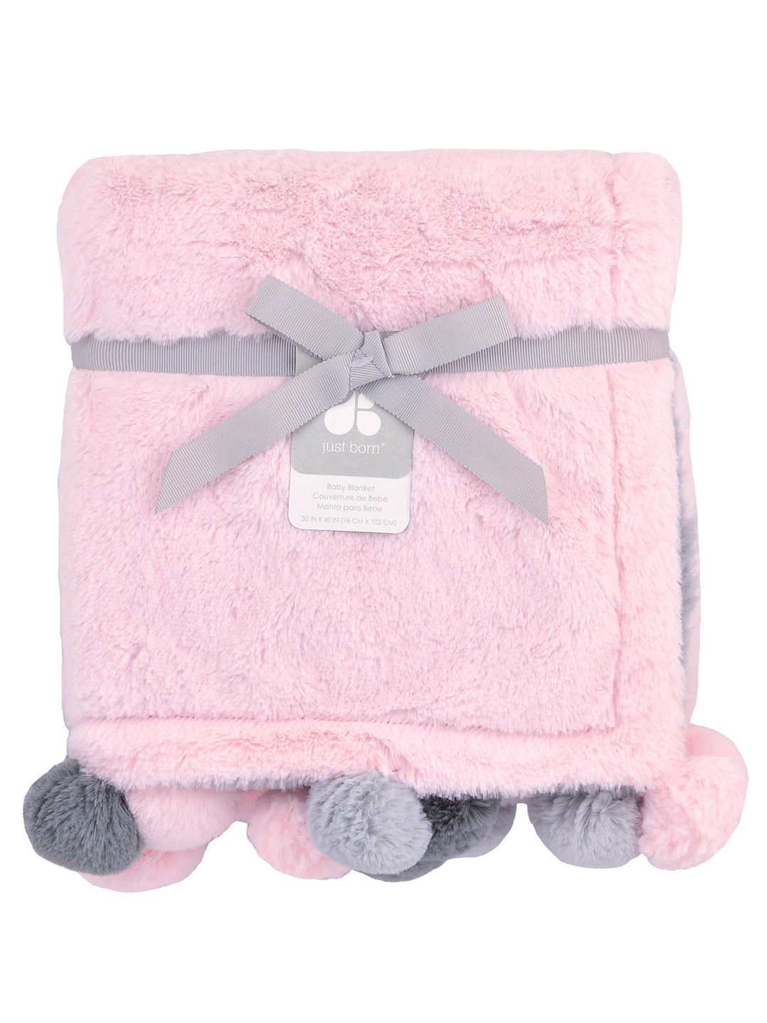 Just Born Cuddle Plush Pink Pom Pom Blanket