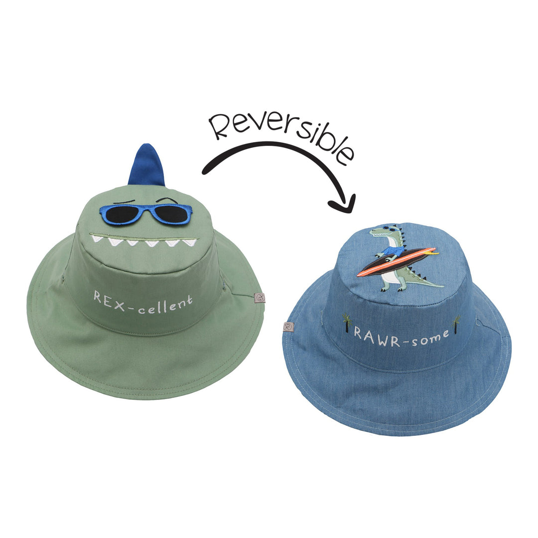 FlapJackKids - Kids' Sun Hat - DinoSurfer Dino - S (6-24M) Kids UPF50+ Sun Hat - Dino/Surfer Dino 873874008263