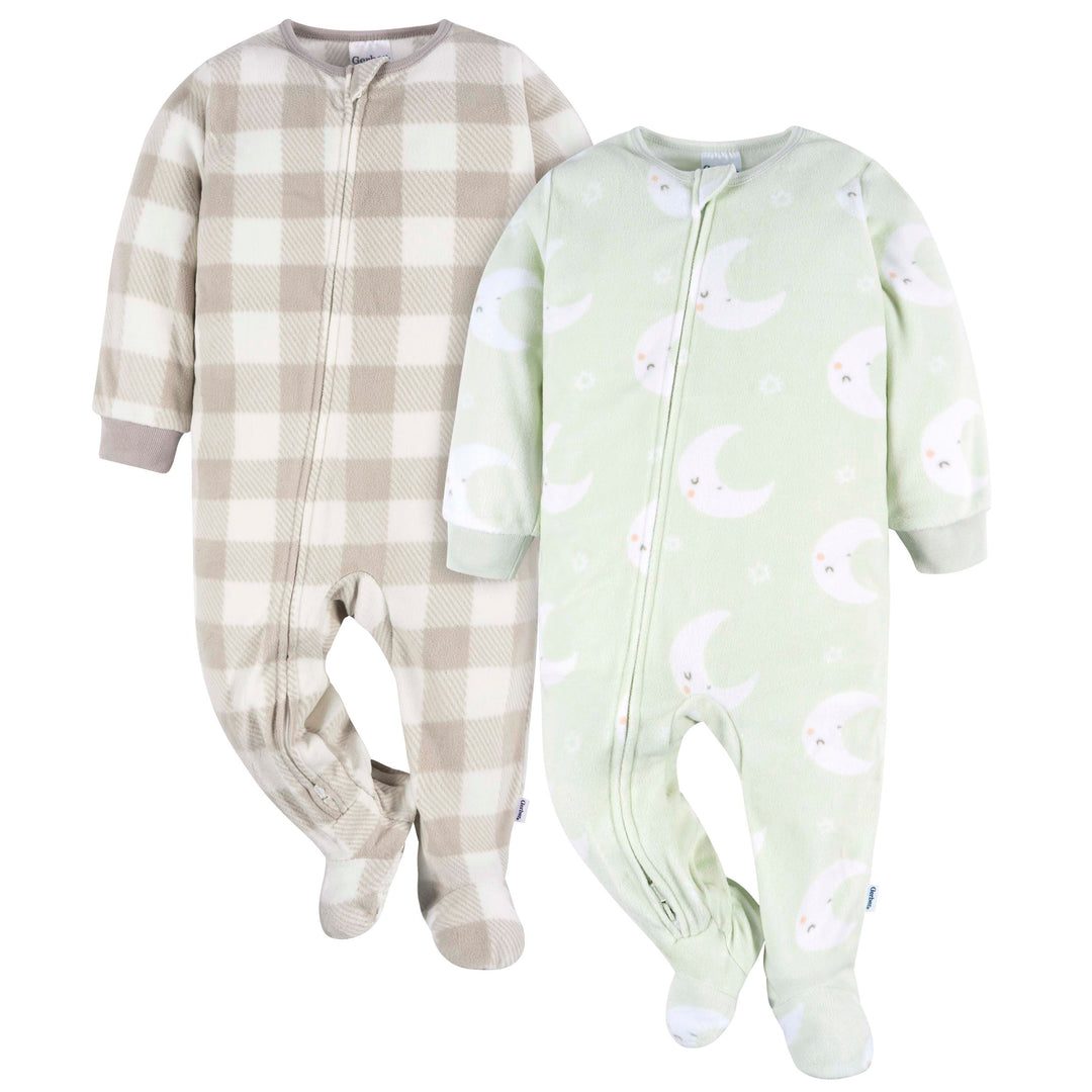 Gerber - EGSLP - 2pk Footed Blanket Sleepers - Moons - 2T 2 Pack Footed Blanket Fleece Sleepers - Moons 013618466687