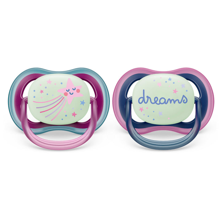 Philips Avent - Ultra Air Pacifier Night 2pk 6-18M StarDream Ultra Air Pacifier Nighttime - 6-18M - Falling Star+Dreams - 2 pack 075020105509