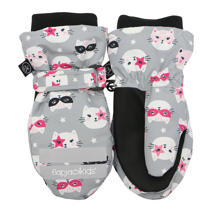 d - FlapJackKids -Water Rplnt SkiMittens Cat Grey L (4-6Y) Water Repellent Ski Mittens Cat Grey 873874007716