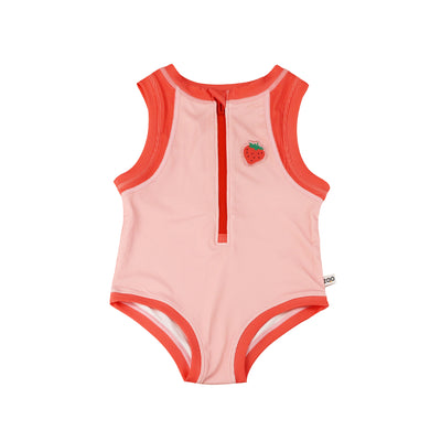 Girls Short Sleeve 1pc Solid Swimsuit