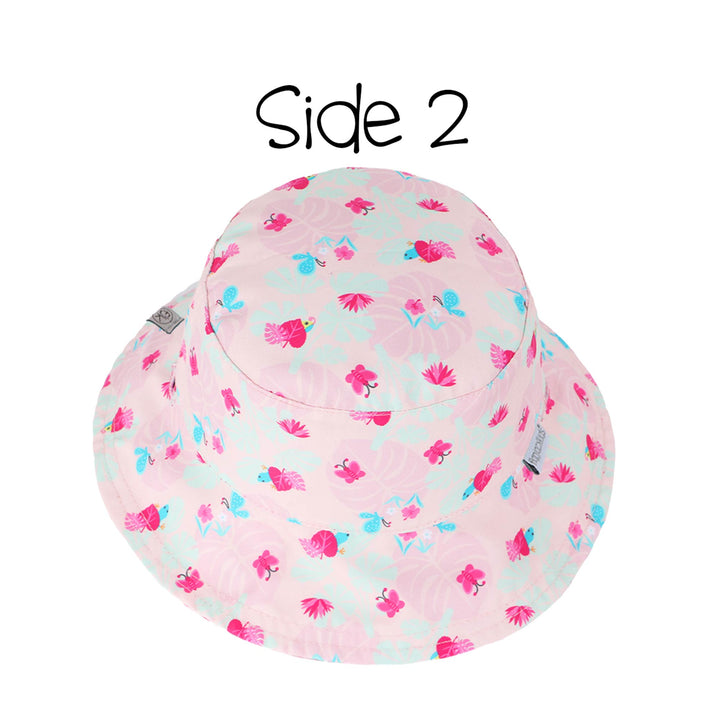 Reversible Kids UPF50+ Patterned Sun Hat - Pink Chameleon/Tropical