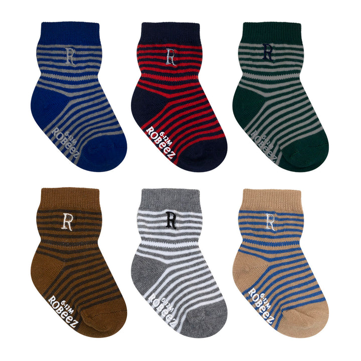 Robeez - F24 - 6pk Infant Socks - Striped Monograms -12-24M 6pk Infant Socks - Striped Monograms 197166002105