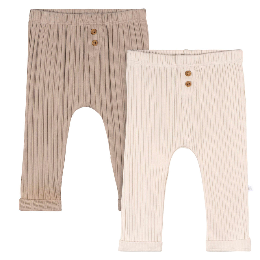 Just Born - OP2401 - 2pk Pants - Tan - 0-3M Just Born by Gerber Baby Neutral 2-Pack Pants - TAN 032633139116