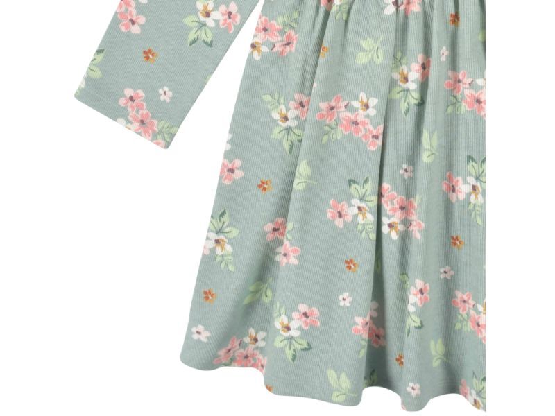 2-Pack Baby Girls Green Floral Long Sleeve Dresses