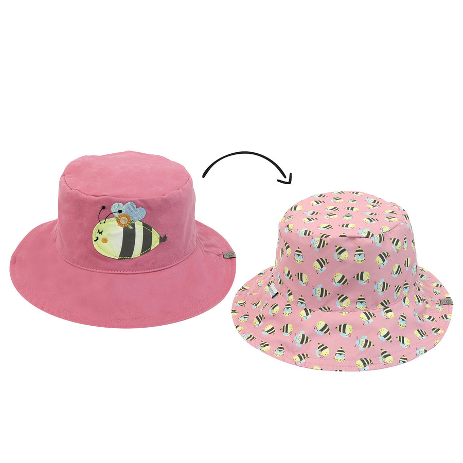 FlapJackKids - Kids Reversible Mixed Sun Hat - Bees - S (6M- Kids Reversible Mixed Sun Hat - Bees 990006502953