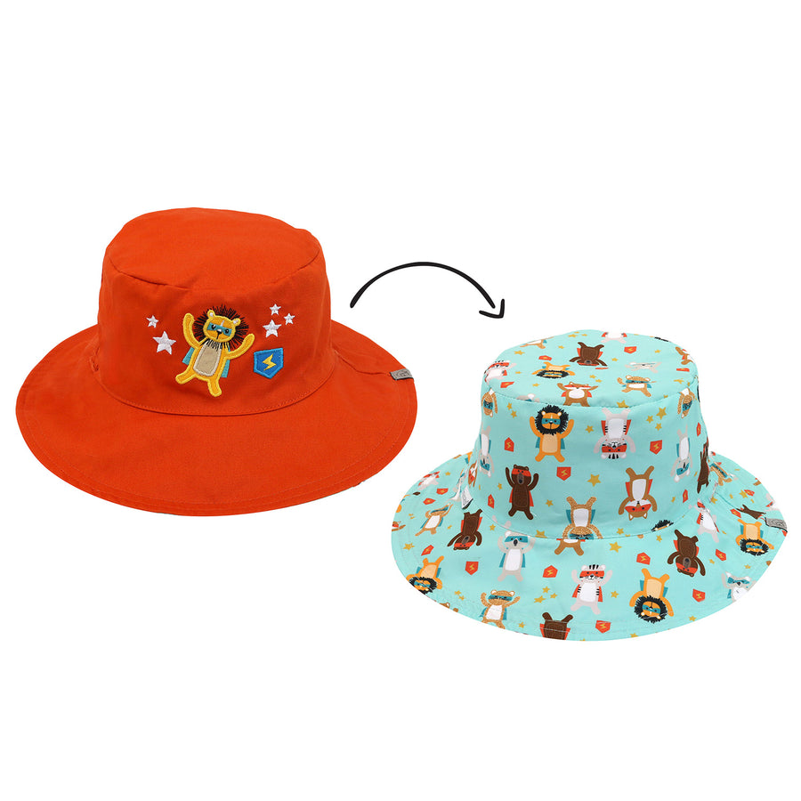 FlapJackKids - Kids Reversible Mixed Sun Hat - Animal Superh Kids Reversible Mixed Sun Hat - Animal Superhero 990006502922