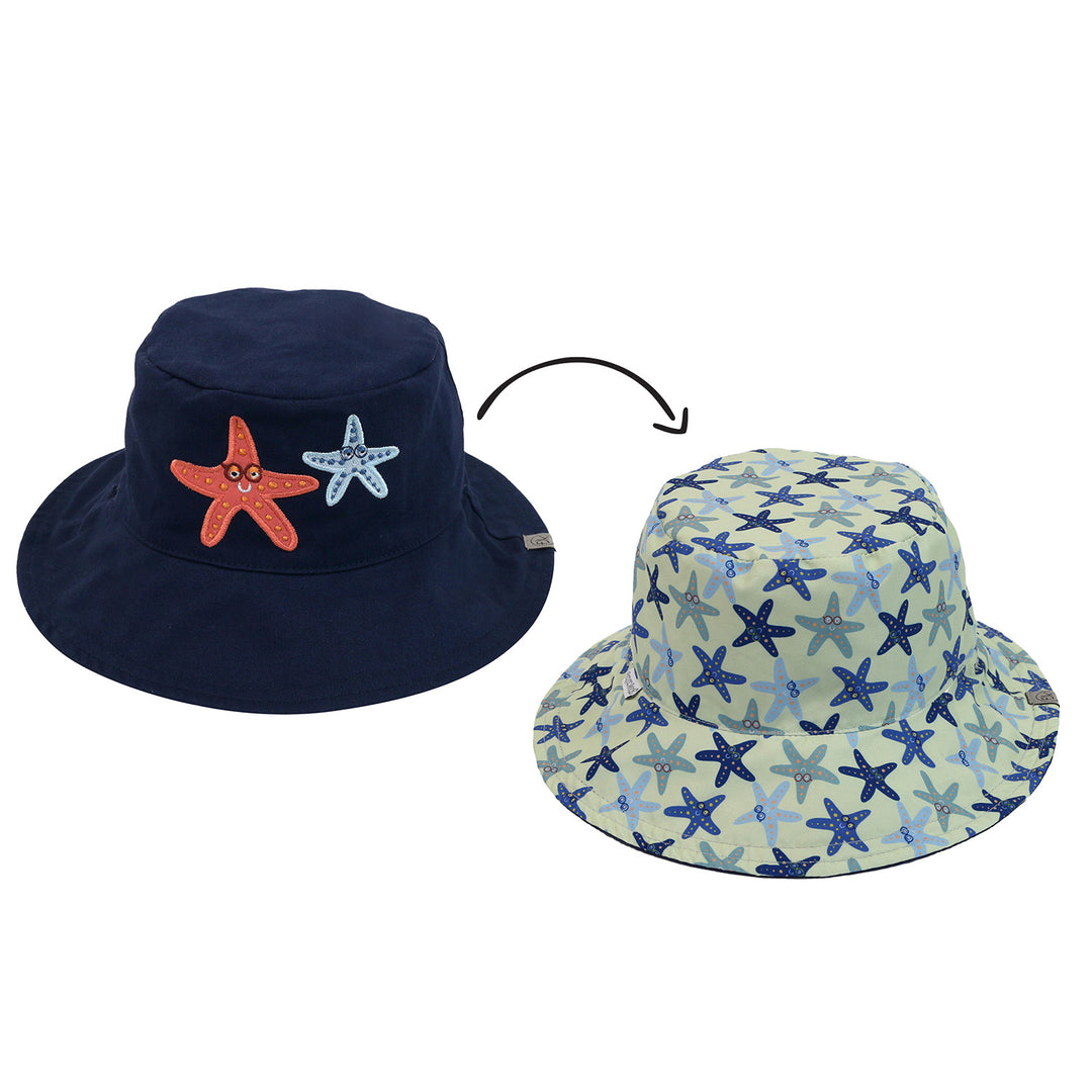 FlapJackKids - Kids Reversible Mixed Sun Hat - Starfish - S Kids Reversible Mixed Sun Hat - Starfish 990006502892