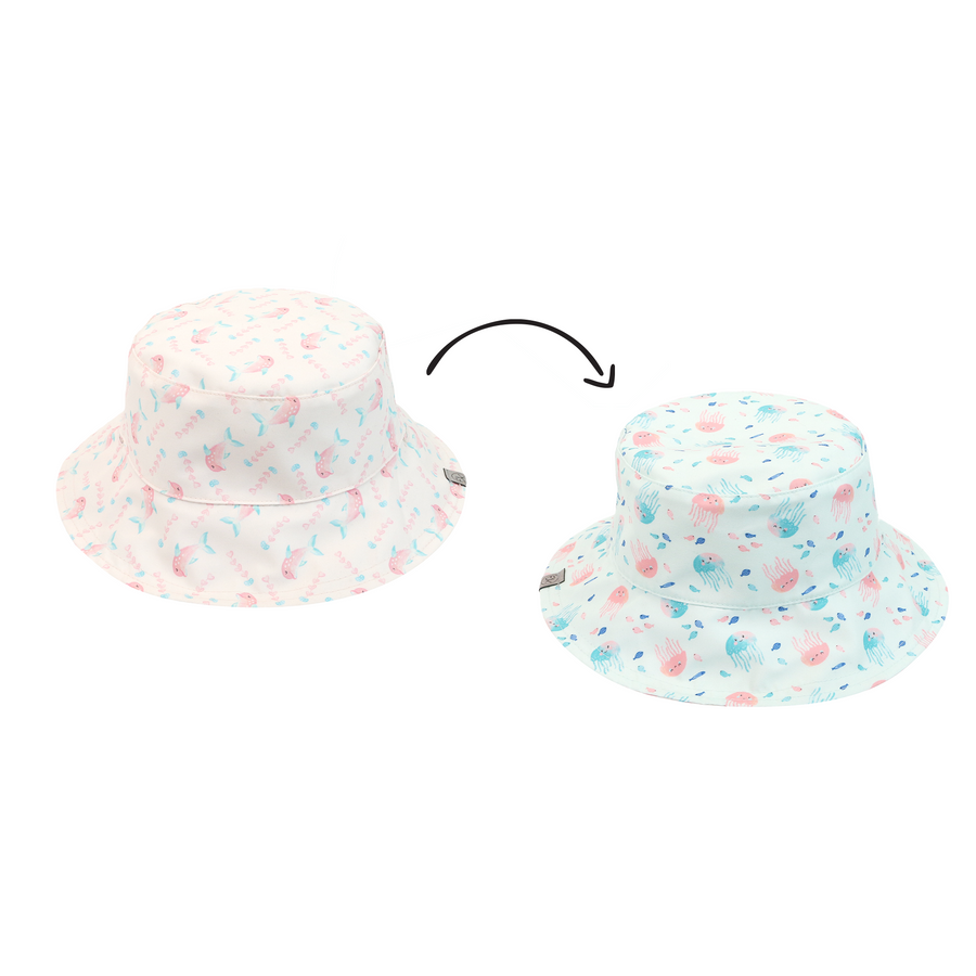 FlapJackKids - Patterned Sun Hat - Dolphin / Jellyfish - XS Kids Reversible Patterned Sun Hat - Dolphin / Jellyfish 990006502502