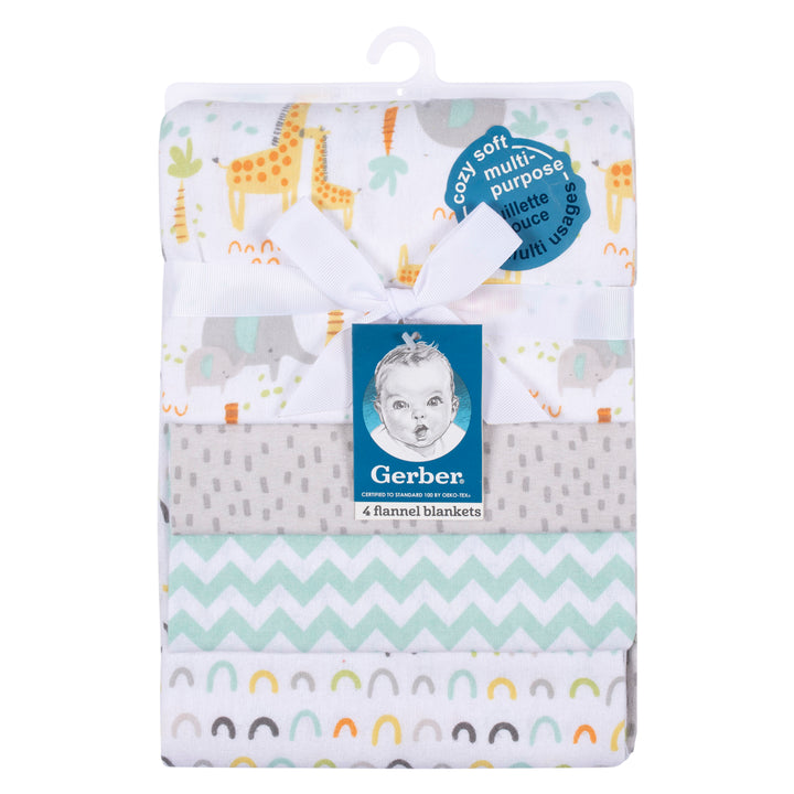 Gerber® 4 Pack Baby Neutral White Jungle Flannel Receiving Blankets